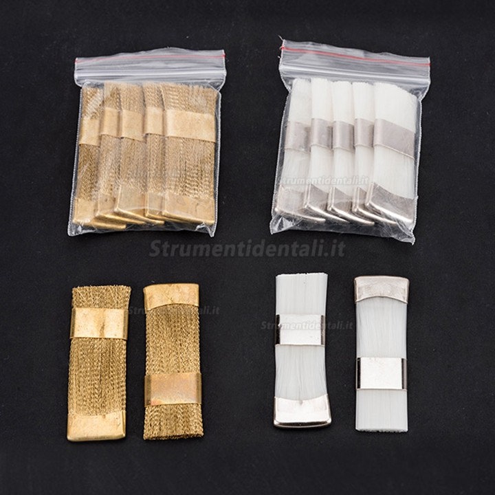 50Pcs Strumento per la pulizia delle frese dentali Spazzola metallica in nylon in ottone piatto